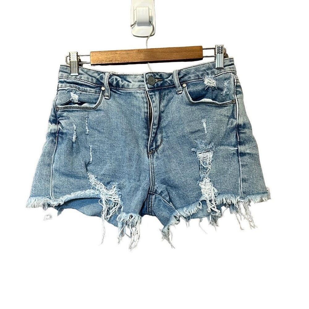 Articles of Society Womens Denim Shorts Distressed Frayed Hem Casual